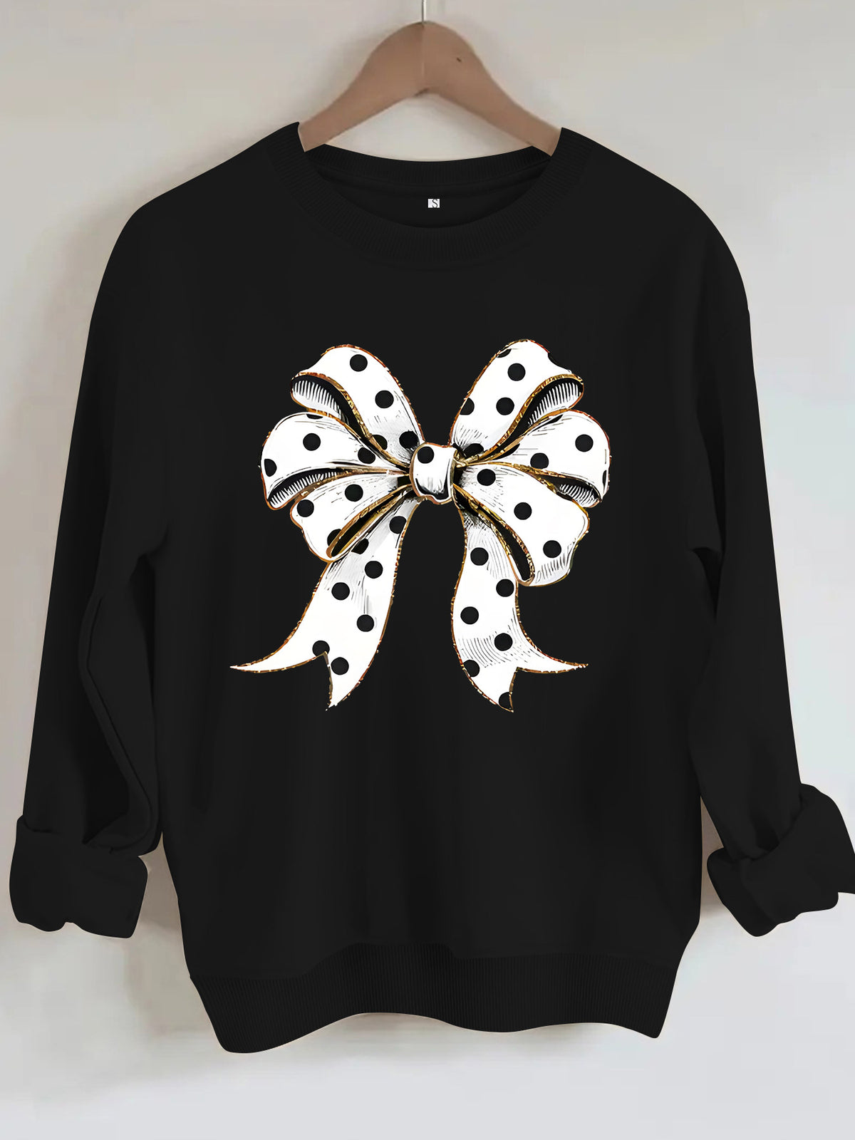 Round neck polka dot butterfly print hoodie