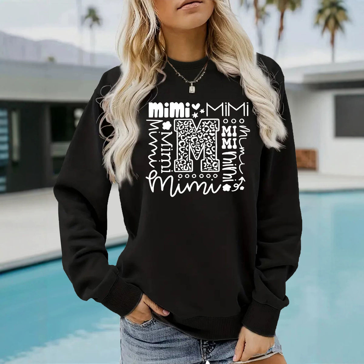 Letter printed round neck long sleeved sweatshirt