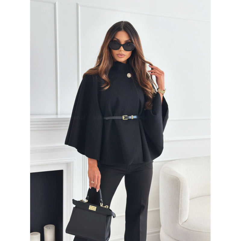 Tight Wool Poncho Coat