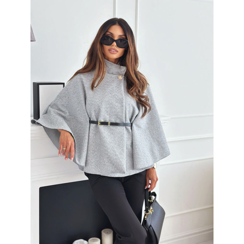 Tight Wool Poncho Coat