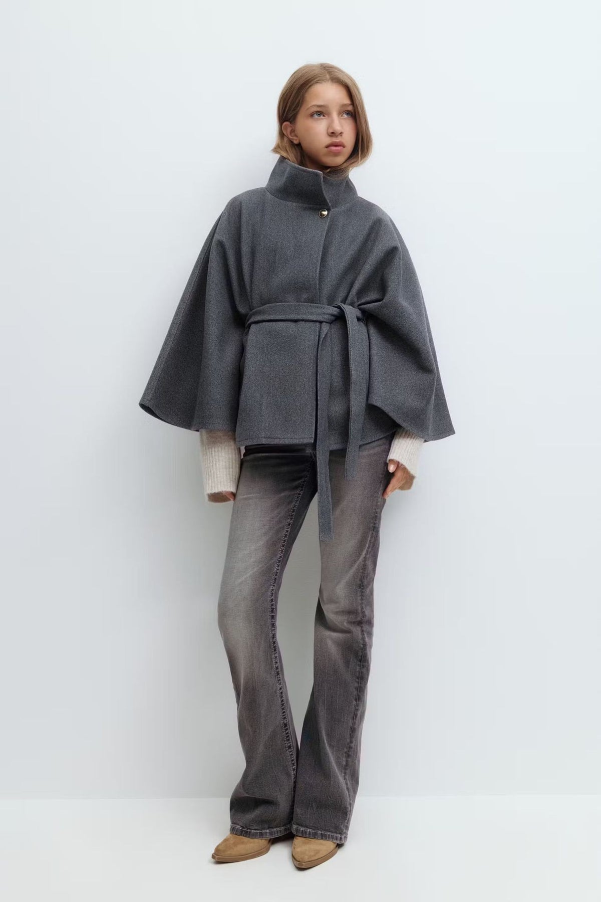 Tight Wool Poncho Coat