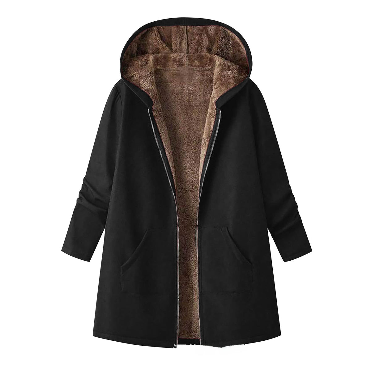 Autumn And Winter Fleece Hooded Trench Coat