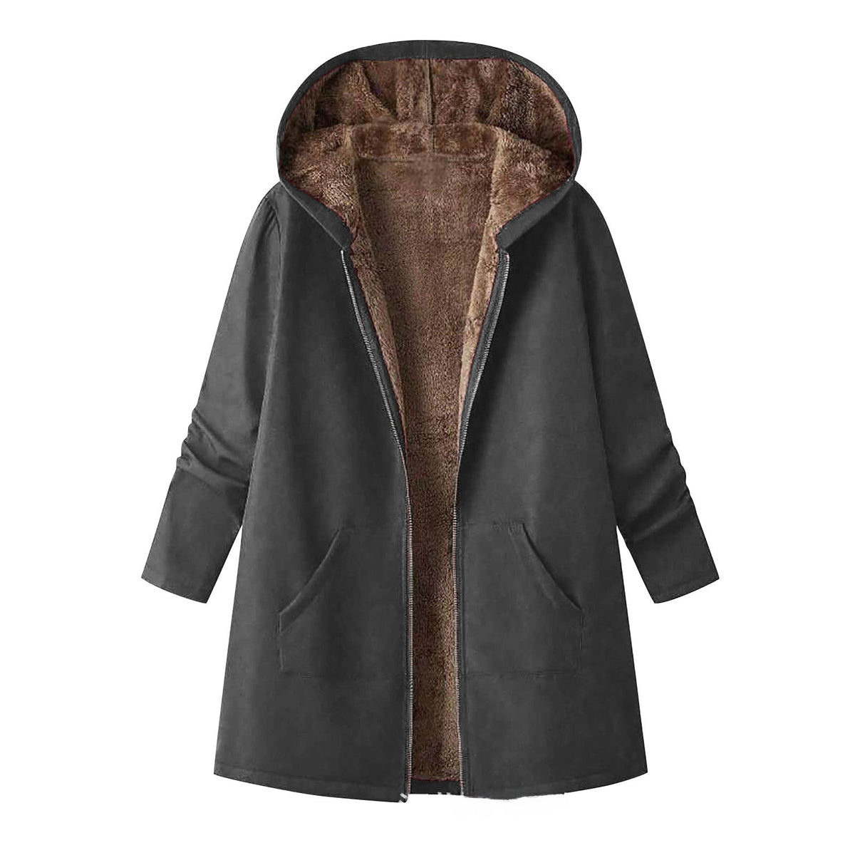 Autumn And Winter Fleece Hooded Trench Coat