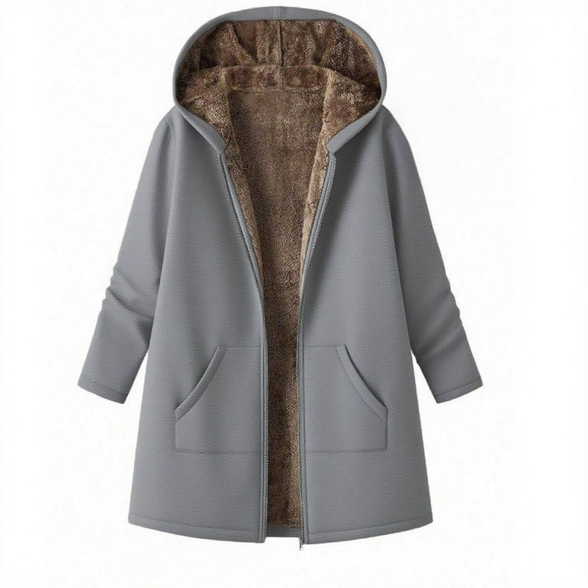 Autumn And Winter Fleece Hooded Trench Coat