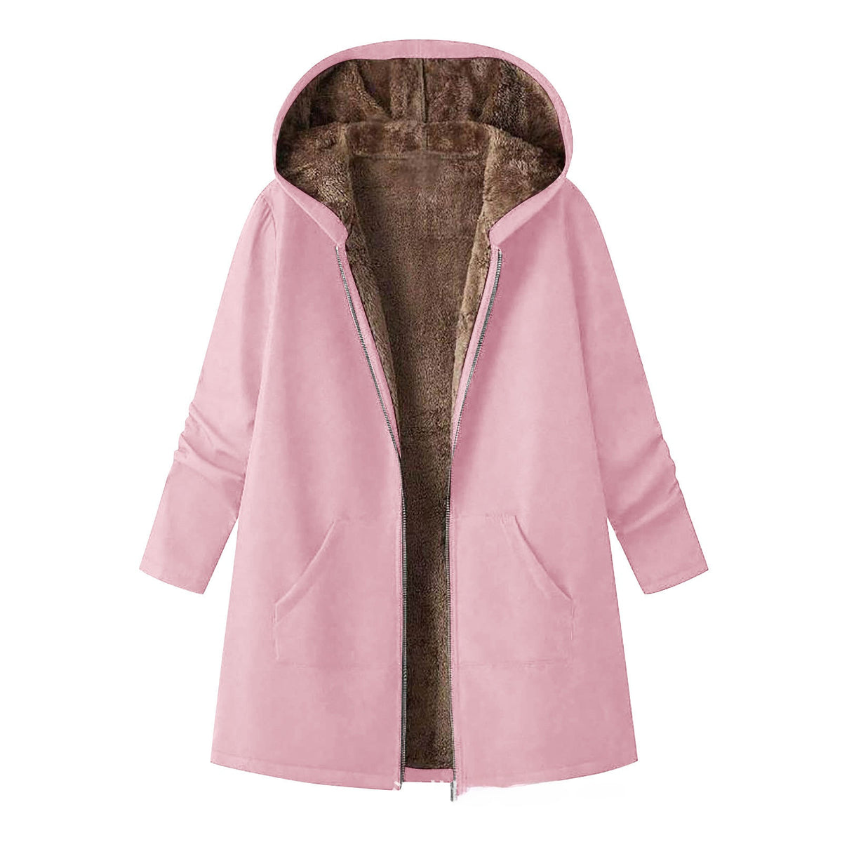 Autumn And Winter Fleece Hooded Trench Coat