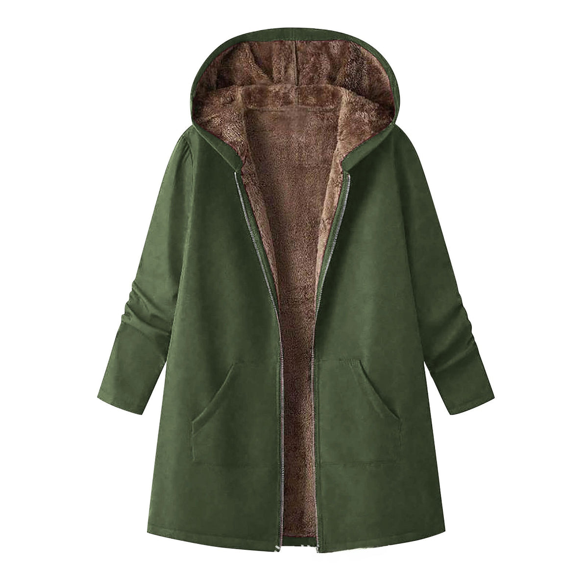 Autumn And Winter Fleece Hooded Trench Coat