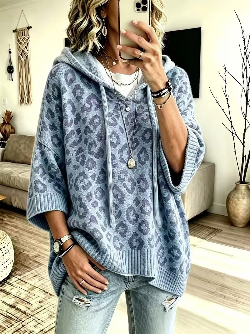Leopard-Print Drawstring Hoodie