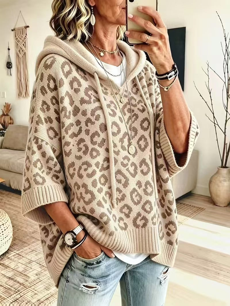 Leopard-Print Drawstring Hoodie