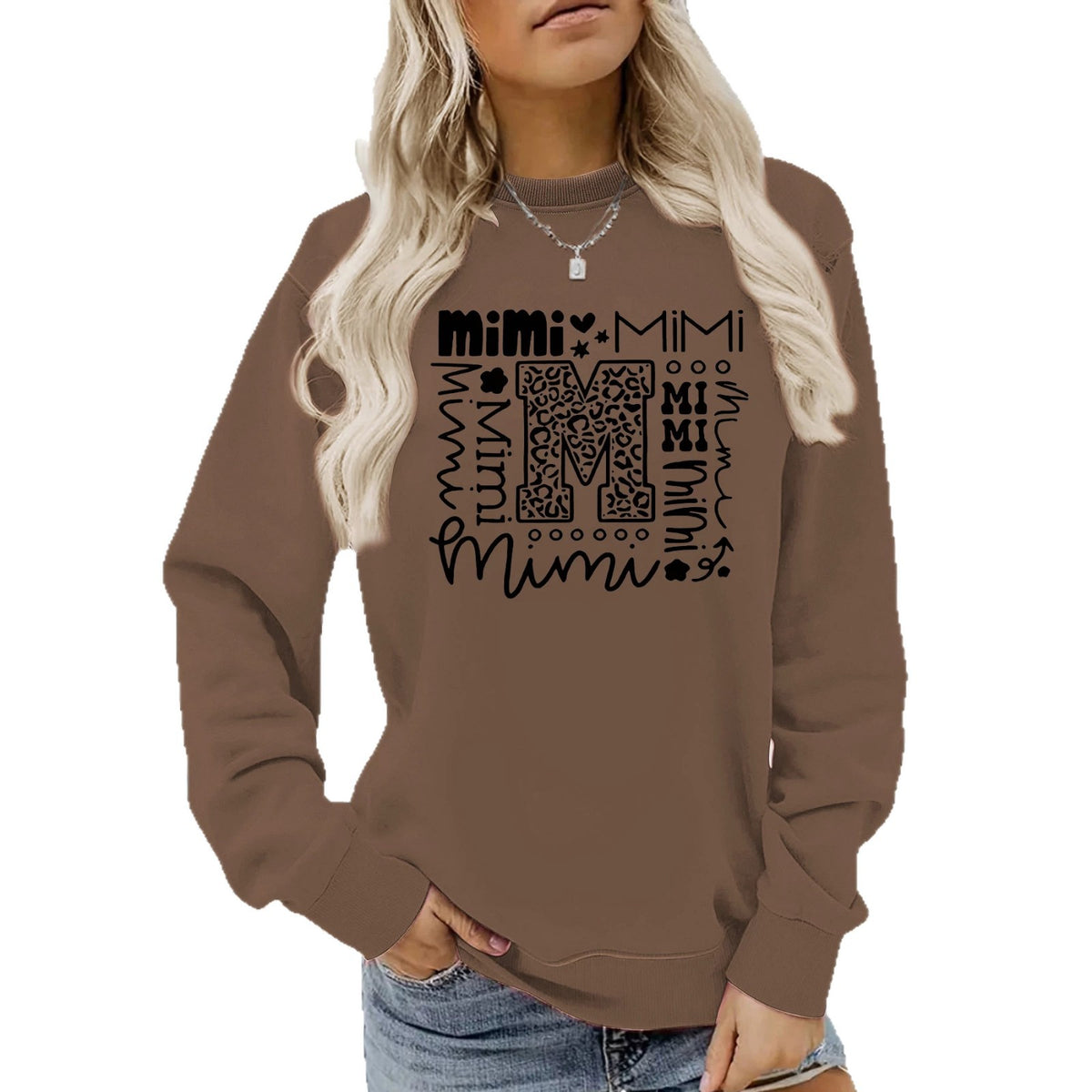Letter printed round neck long sleeved sweatshirt