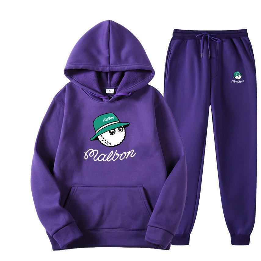 Men Golf Casual Sport Fleece Lined Hooded Sweatshirt Tracksuit Set