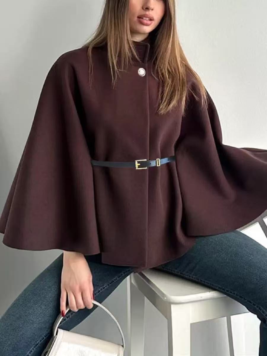 Tight Wool Poncho Coat