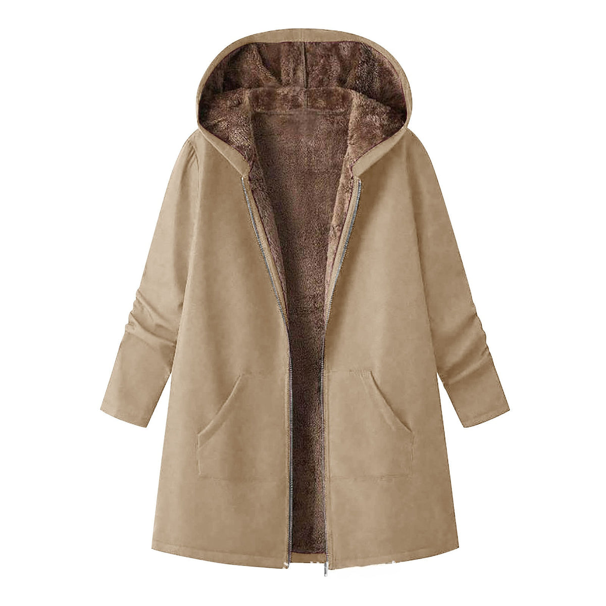 Autumn And Winter Fleece Hooded Trench Coat