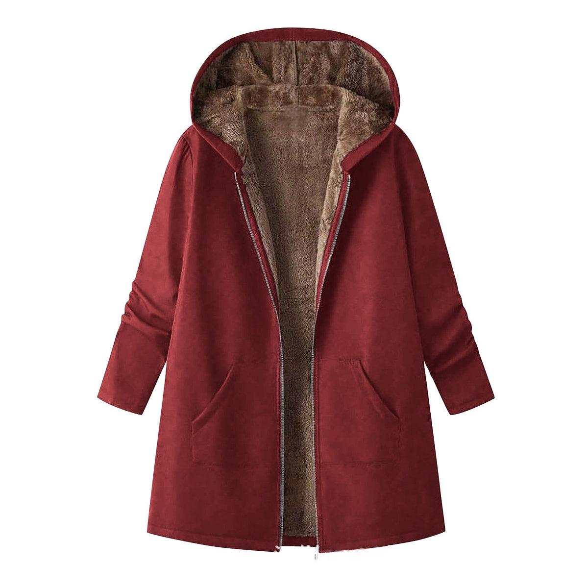 Autumn And Winter Fleece Hooded Trench Coat