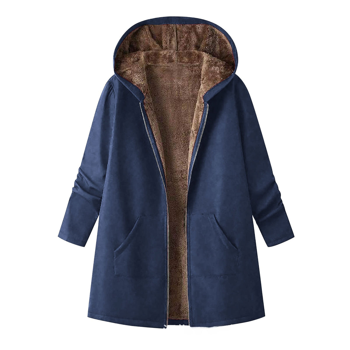 Autumn And Winter Fleece Hooded Trench Coat
