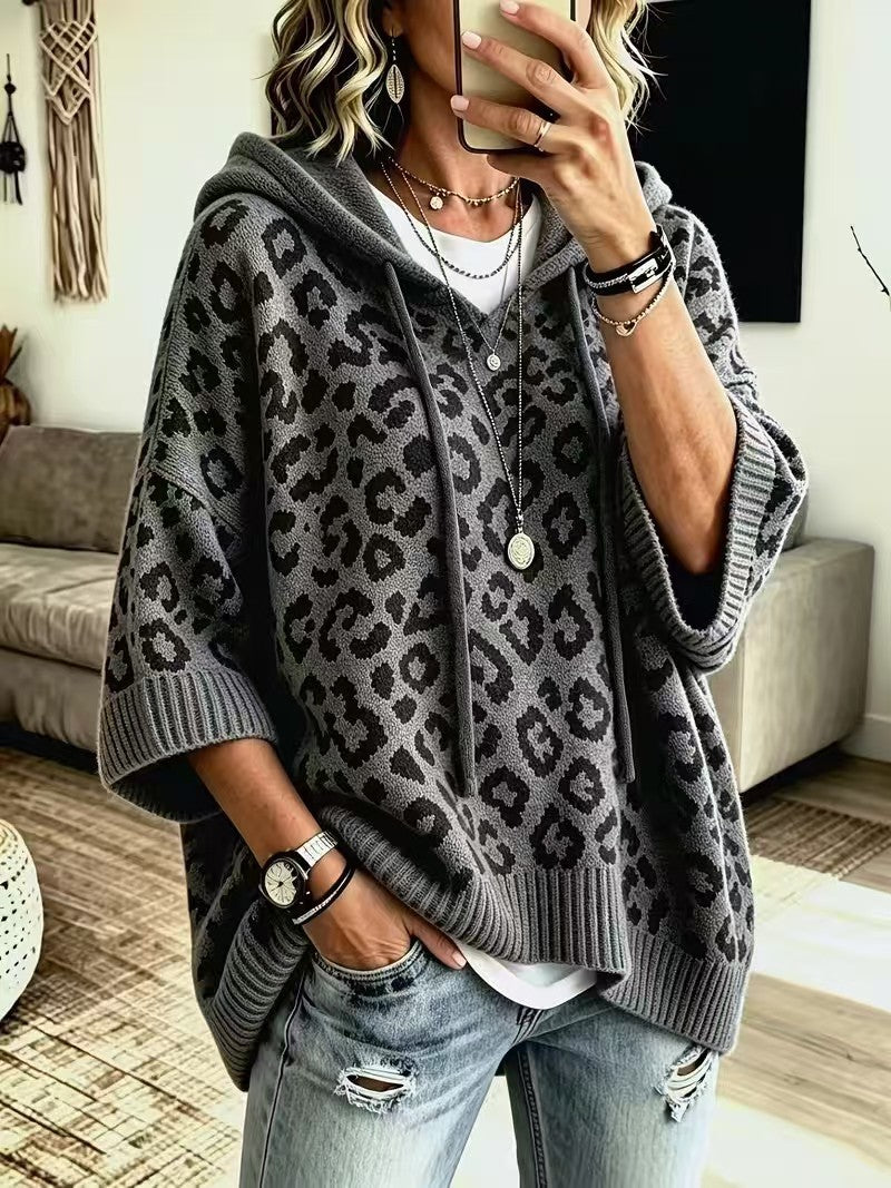 Leopard-Print Drawstring Hoodie